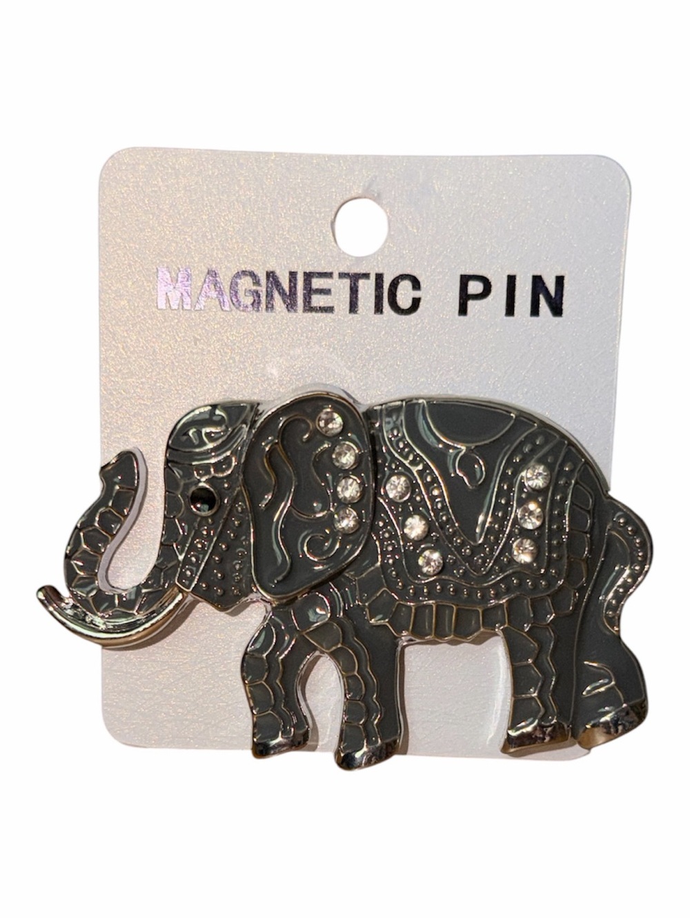 New Gray Jeweled Elephant Magnetic Pin Accent